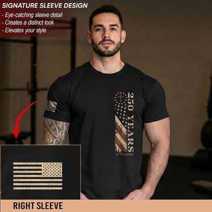 HOT250 Anniversary USA Shirt, Christian Shirts for Men | Celebrate your faith and American pride with our unique collection of cross-themed apparel and 250th anniversary shirts