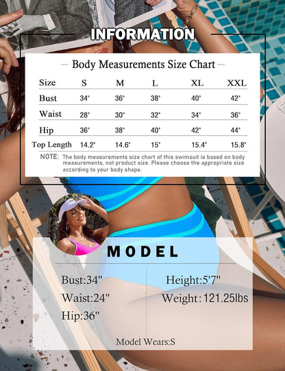 HOTBMJL Women's High Waisted Bikini Sets Sporty Two Piece Swimsuits Color Block Tummy Control Modest Bathing Suit