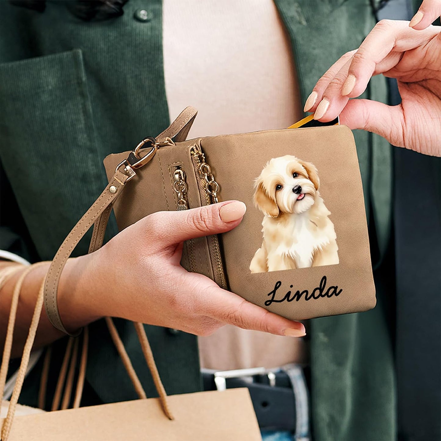 HOTBYFDIY Custom Women Wallet Wristlet Personalized Dog Cat Picture & Name Leather Wallet Coin Purse Card Holder for Women Birthday Christmas Mother's Day Gifts for Pet Lovers Owners Her