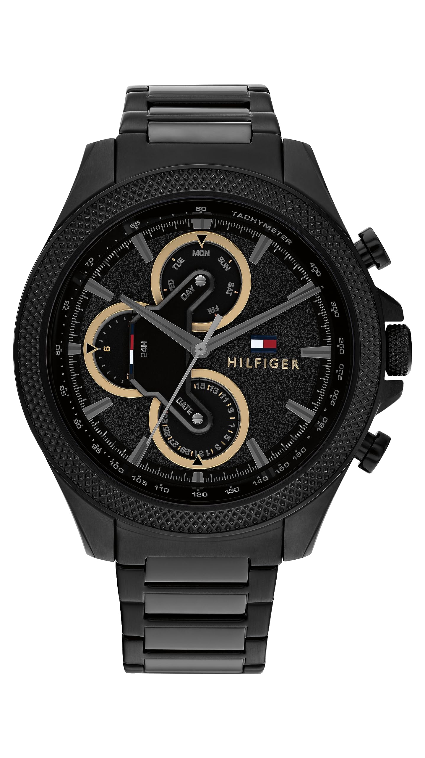 HOTTommy Hilfiger Men's Multifunction Quartz Watch – 46mm Stainless Steel Case, Racing-Inspired Design, 5 ATM Water Resistant, Elegant Modern Timepiece, Gift for Him