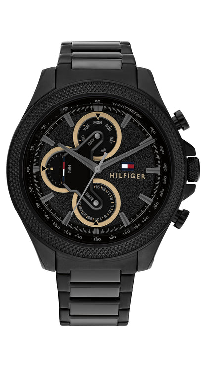 HOTTommy Hilfiger Men's Multifunction Quartz Watch – 46mm Stainless Steel Case, Racing-Inspired Design, 5 ATM Water Resistant, Elegant Modern Timepiece, Gift for Him