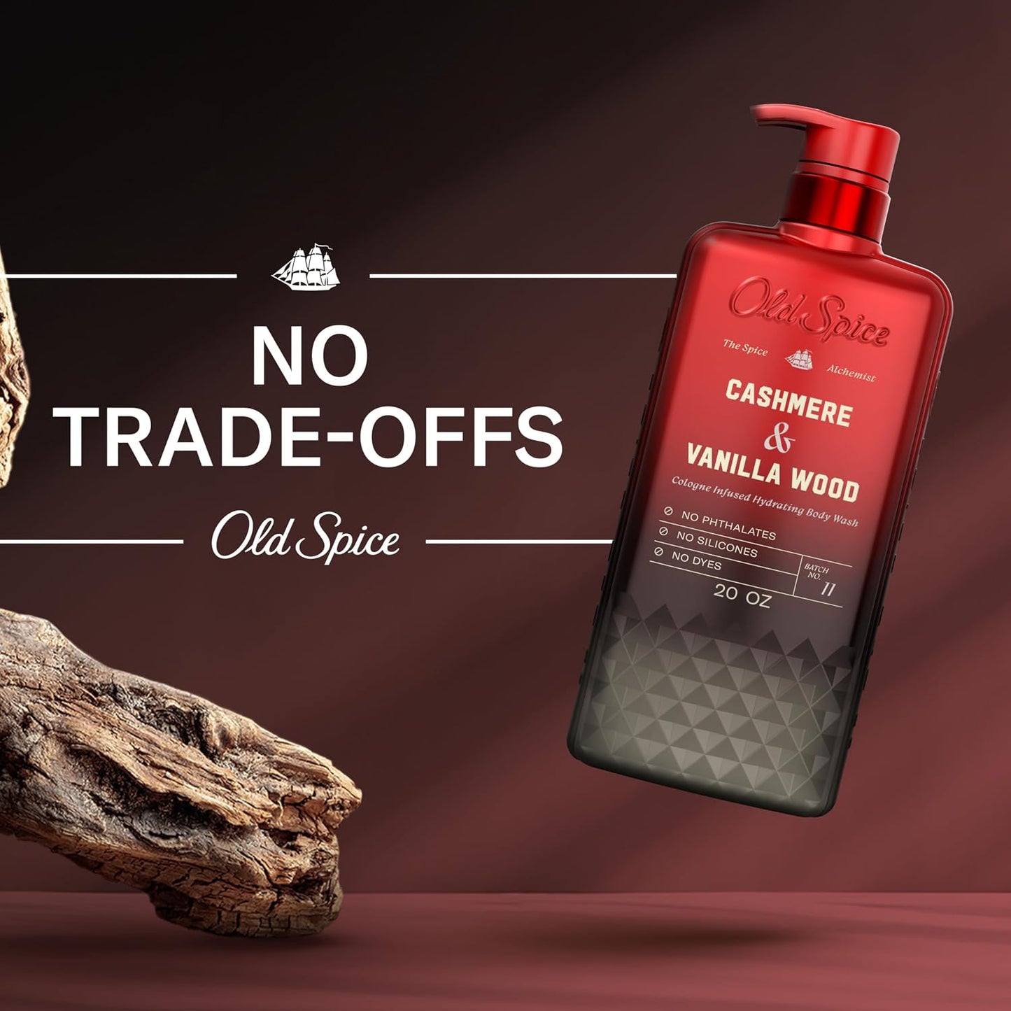 HOTOld Spice Body Wash for Men, The Spice Alchemist Collection, 24/7 Cologne Infused Hydration, No Trade Off Formula, Free of Phthalates Silicones & Dyes, Cashmere + Vanilla Wood Scent, 20 oz