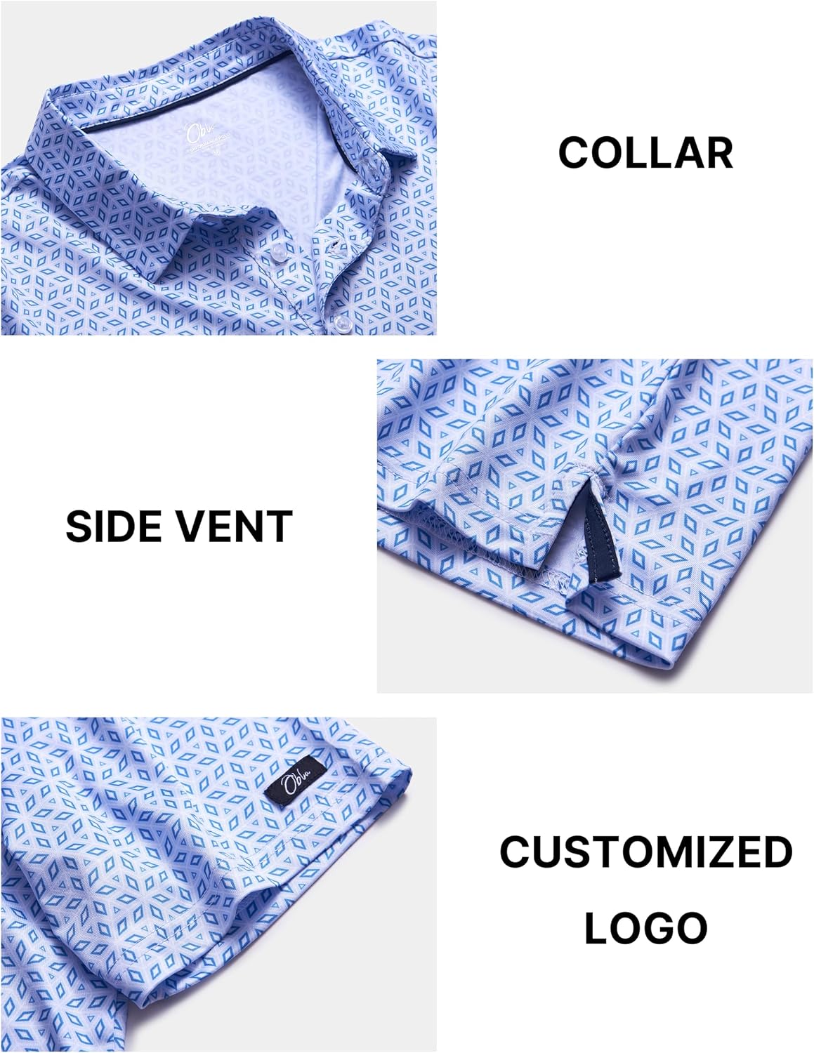 HOTObla Mens Golf Polo Shirts Short Sleeve Dry Fit Performance Moisture Wicking Casual Print Collared Golf Shirts for Men