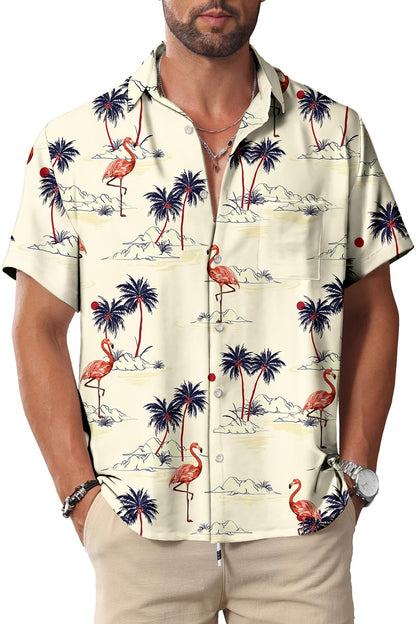 HOTKYKU Hawaiian Shirt for Men: Beach Vacation Summer Short Sleeve Button Down Mens Shirts Casual Stylish