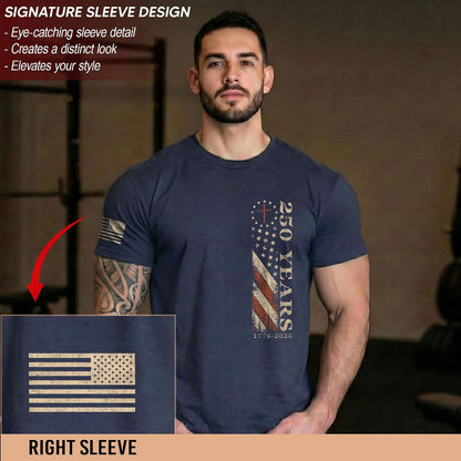 HOT250 Anniversary USA Shirt, Christian Shirts for Men | Celebrate your faith and American pride with our unique collection of cross-themed apparel and 250th anniversary shirts