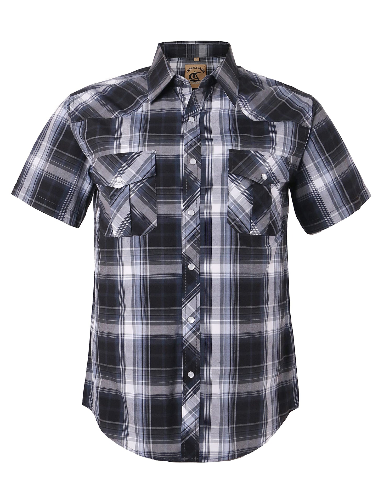 HOTCOEVALS CLUB Men's Western Cowboy Short Sleeve Pearl Snap Casual Plaid Work Shirts