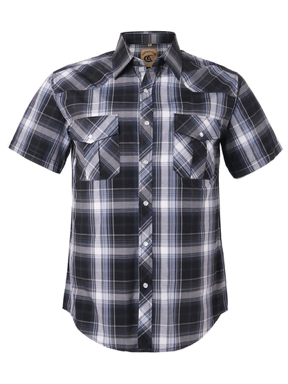 HOTCOEVALS CLUB Men's Western Cowboy Short Sleeve Pearl Snap Casual Plaid Work Shirts