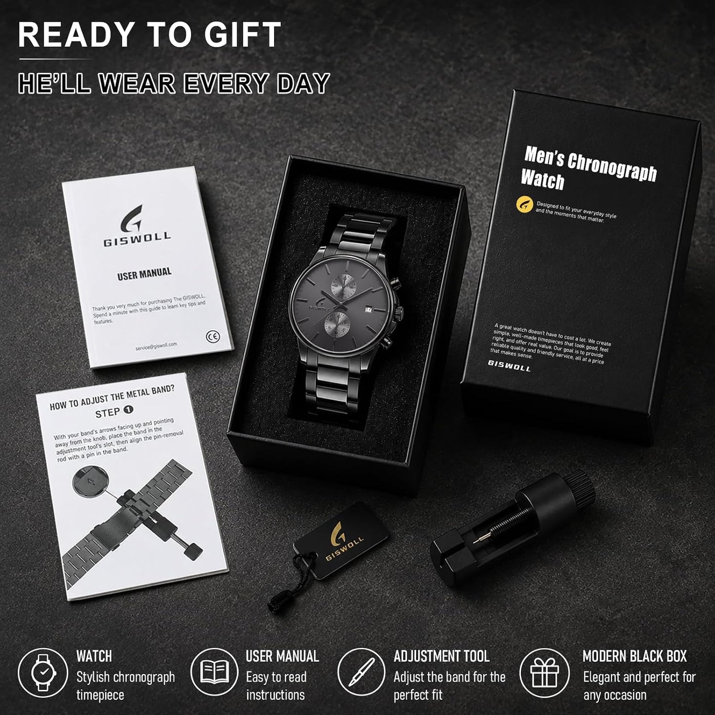 HOTStylish Stainless Steel Men's Watches with Functional Chronograph Subdials | Analog Waterproof Watches for Men, Solid Feel, Auto Date, 60-Second & 1/10-Second Timers, Gifts for Men Dad Husband Boyfriend