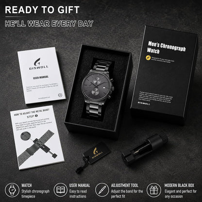 HOTStylish Stainless Steel Men's Watches with Functional Chronograph Subdials | Analog Waterproof Watches for Men, Solid Feel, Auto Date, 60-Second & 1/10-Second Timers, Gifts for Men Dad Husband Boyfriend