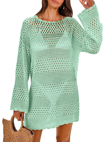 HOTANRABESS Women Swimsuit Crochet Swim Cover Up 2026 Summer Bathing Suit Swimwear Mesh Knit Beach Dress Vacation Outfits