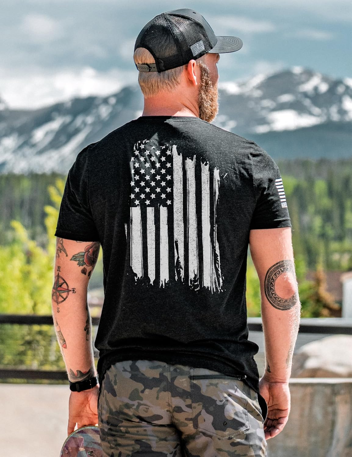 HOTNine Line American Flag T-Shirt for Men, USA Made Patriotic Shirt | Military Veteran Shirt, Freedom Shirt, 9 Line Apparel, America