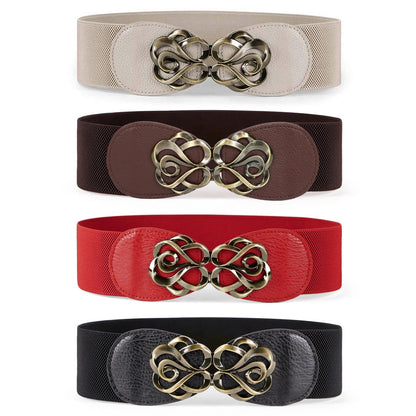 HOTJASGOOD Women Stretchy Belts for Dresses Vintage Elastic Wide Waist Belts 4 Pack 2.36" Wide