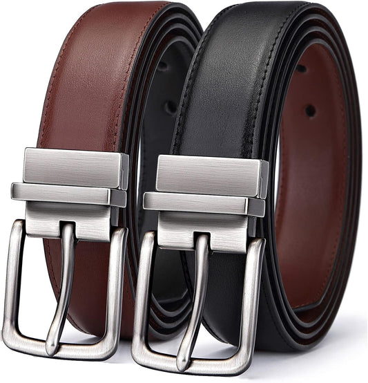 HOTBULLIANT Men's Belt,Reversible Belt Adjustable For Gift Men 1.25”-Cut For Fit-2 Sides in 1 Belt(Not 2)