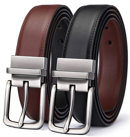 HOTBULLIANT Men's Belt,Reversible Belt Adjustable For Gift Men 1.25”-Cut For Fit-2 Sides in 1 Belt(Not 2)