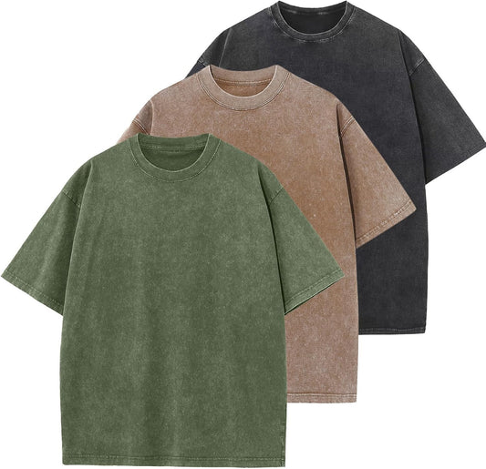 HOTMen's Cotton T-Shirts Oversized Unisex Short Sleeves Casual Loose Wash Solid Basic Tee Tops