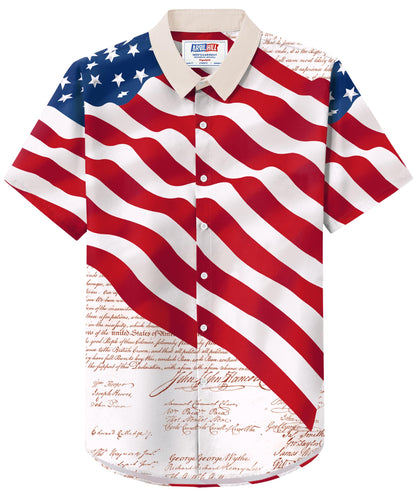 HOTArvilhill Men American Flag Button Shirt 4th of July Short Sleeve Shirts (S-3XL)