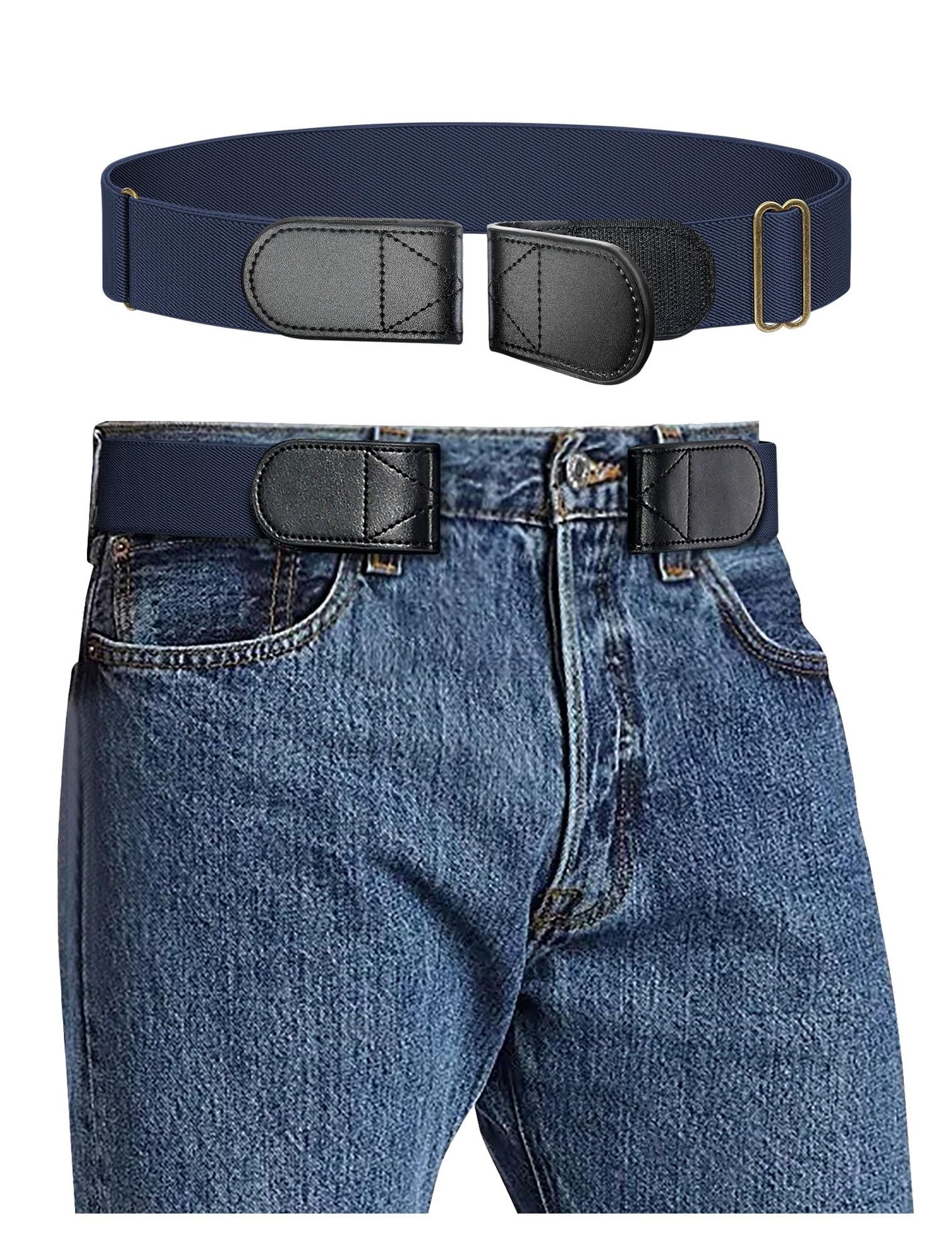 HOTMagic Buckleless Men's Stretch Belts: Comfort Revolution- Hook-Loop Adjustable No Buckle Elastic Belt for Jeans Khaki, 32-48"