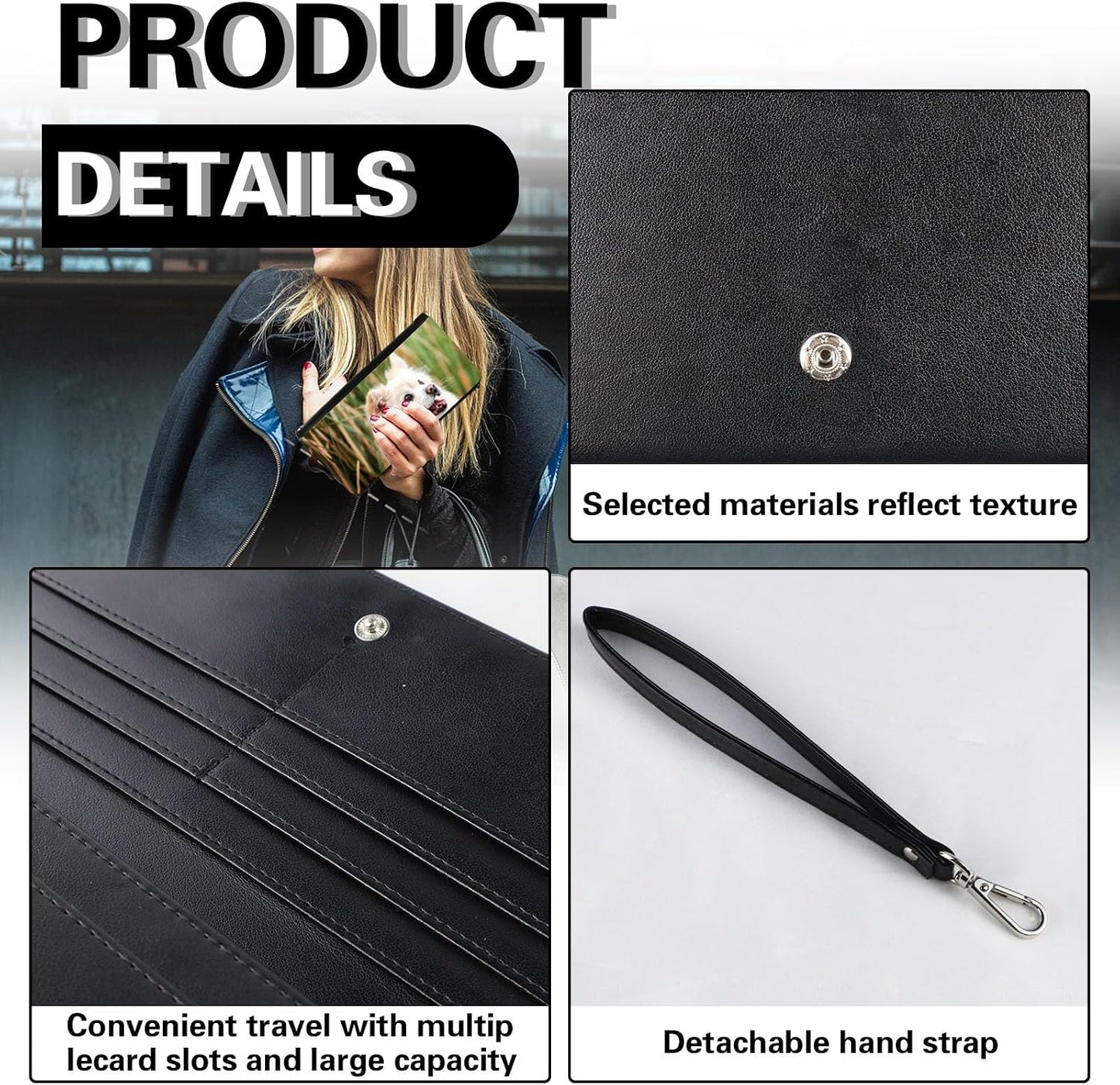 HOT2pcs Sublimation Heat Transfer Wallet Blank, Fashion Ladies Leather Wallets, Large Capacity Secure Buckle Leather Clutch Wallet, DIY Craft Long Purse for Women Girl Gift (2pcs)