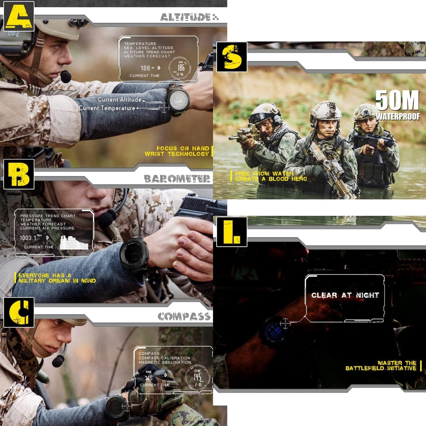 HOTNorth Edge Apache Tactical Sports Watches for Men , Outdoor Survival Military Compass Rock Solid Digital Watches with Durable Band, Steps Tracker Pedometer Calories (Green)…