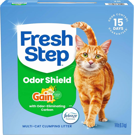 HOTFresh Step Odor Shield Multi Cat Clumping Cat Litter With Febreze Freshness in Gain Scent, Low Dust, Odor Control with Ammonia Block Tech, Compatible in Automatic Litter Boxes, 14 lb.