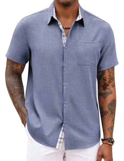 HOTCOOFANDY Men's Button Down Shirts Short Sleeve Casual Summer Beach Vacation Wedding Shirt with Pocket