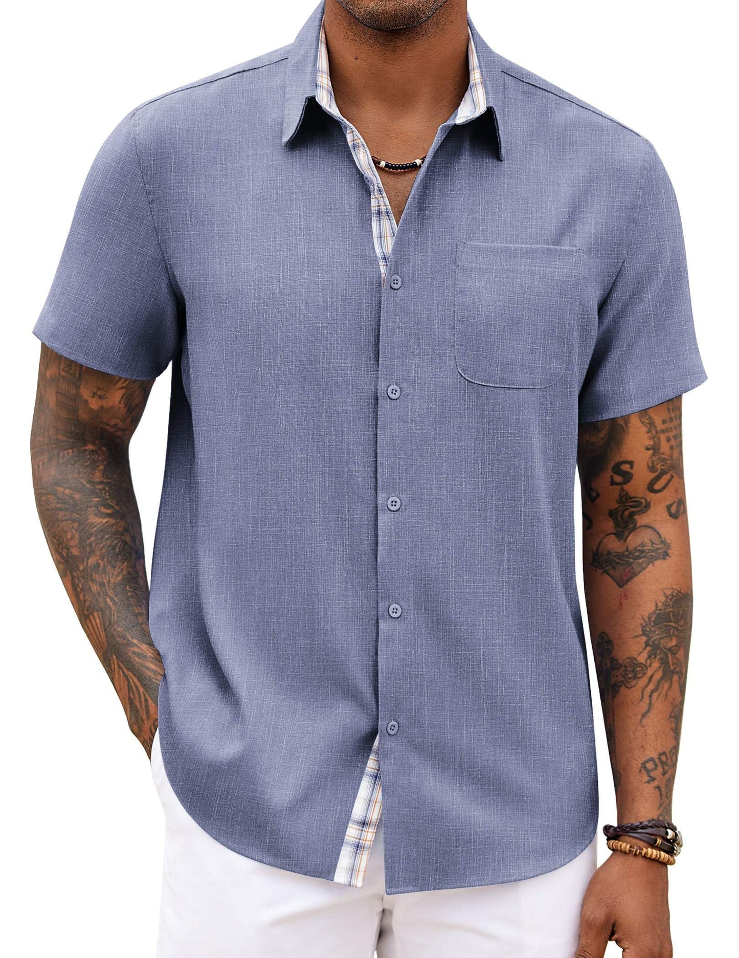 HOTCOOFANDY Men's Button Down Shirts Short Sleeve Casual Summer Beach Vacation Wedding Shirt with Pocket