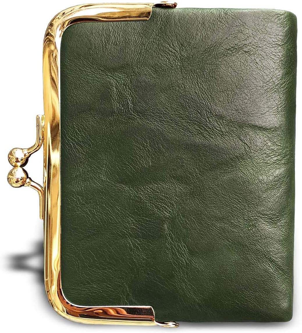 HOTAOXONEL Womens Wallet Small Rfid Ladies Compact Bifold Leather Vintage Coin Purse With Zipper and Kiss Lock