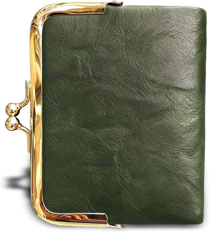 HOTAOXONEL Womens Wallet Small Rfid Ladies Compact Bifold Leather Vintage Coin Purse With Zipper and Kiss Lock