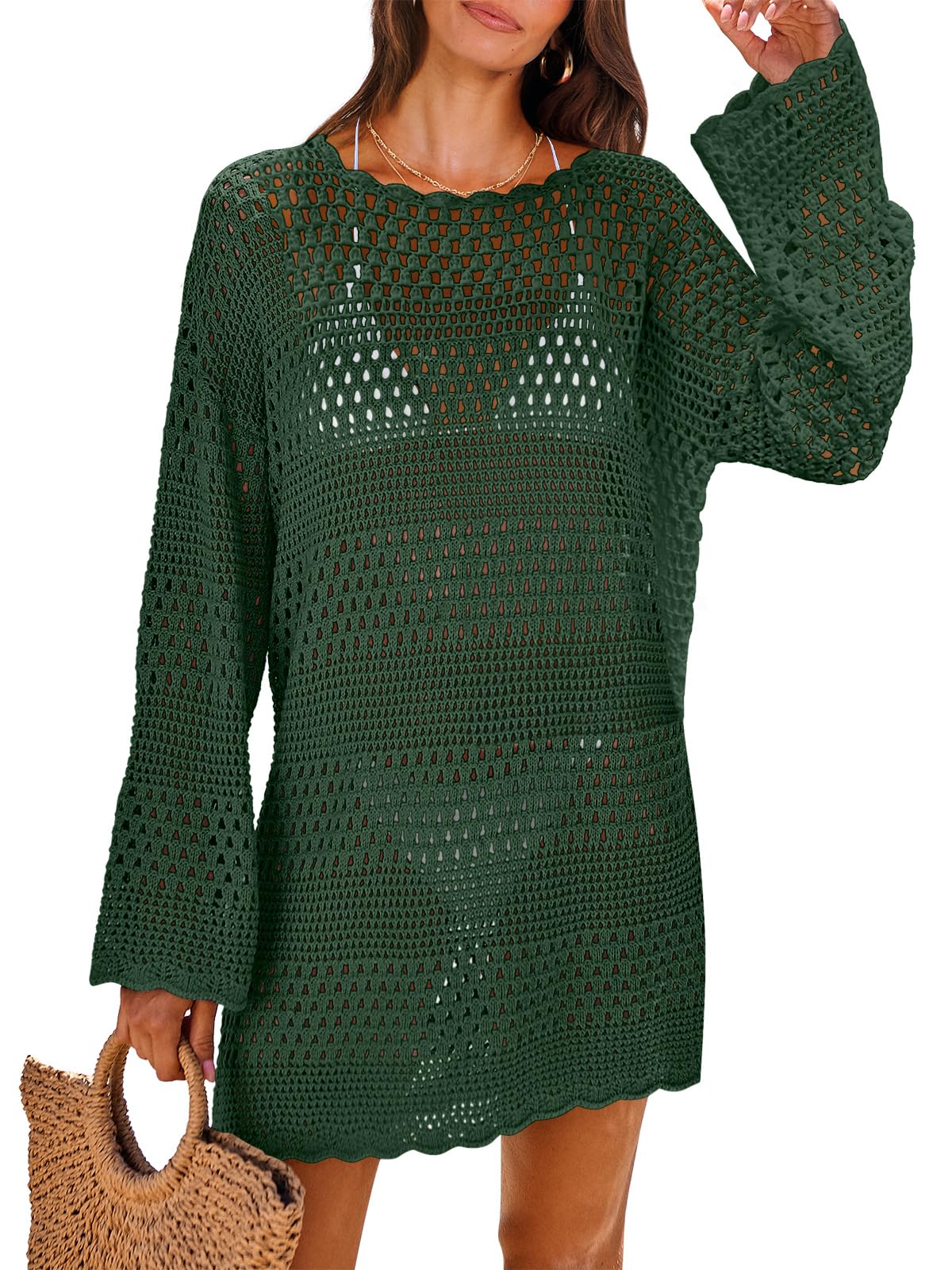 HOTANRABESS Women Swimsuit Crochet Swim Cover Up 2026 Summer Bathing Suit Swimwear Mesh Knit Beach Dress Vacation Outfits