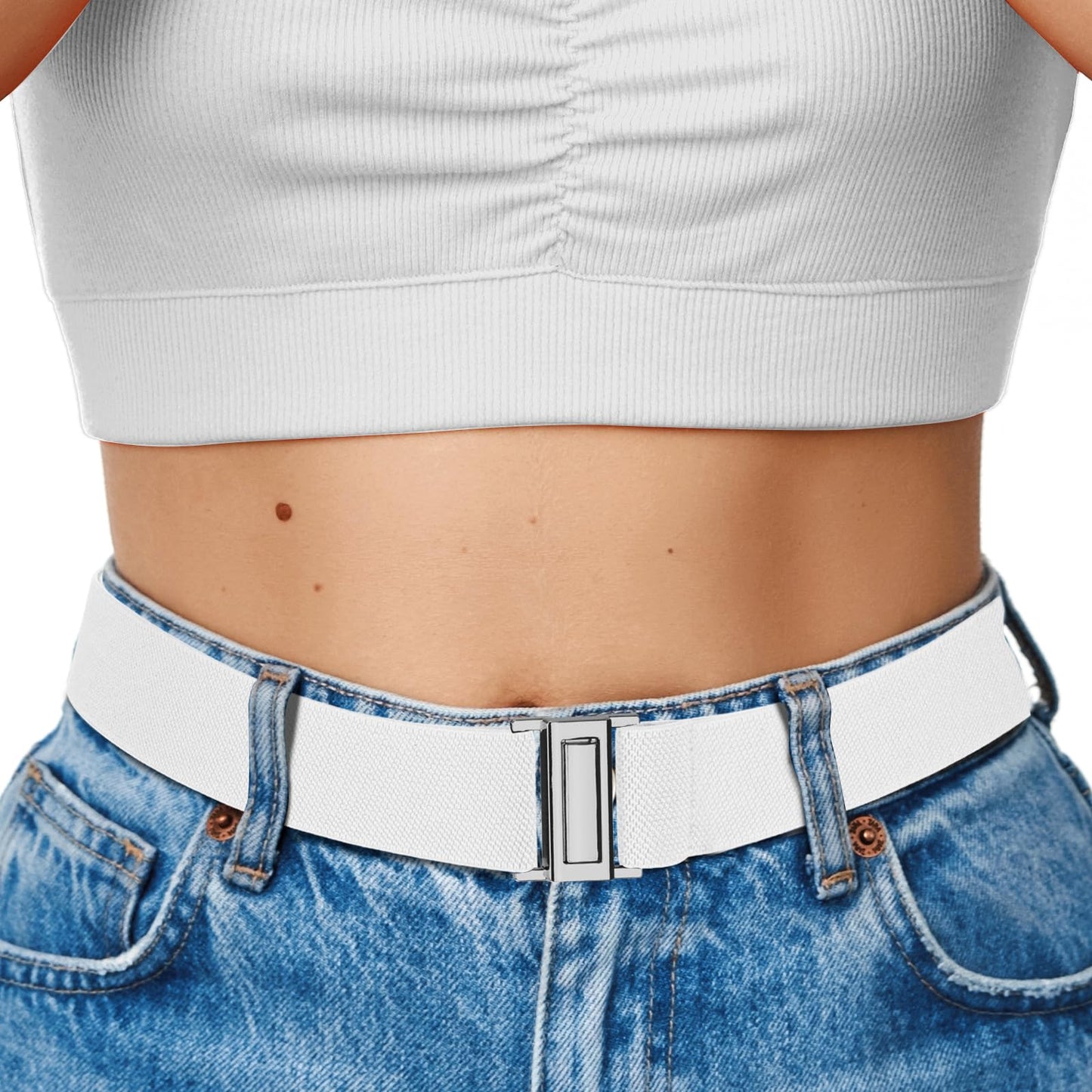 HOTNo Show Elastic Belts for Women with Invisible Flat Buckle Stretch Web Strap Belt for Jeans Pants Dresses