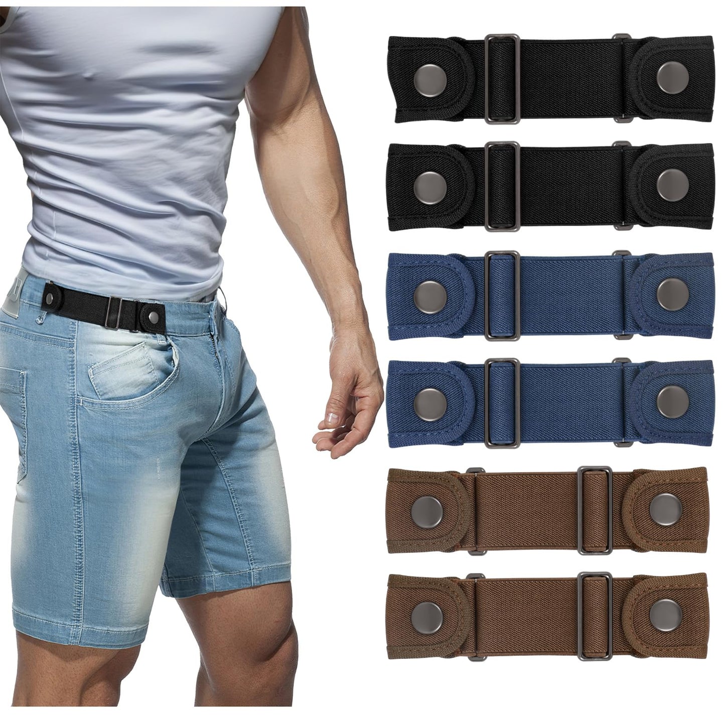 HOTBELTROAD No Buckle Belts for Men Women Side Belt without Buckle Elastic Stretch Adjustable Invisible Belt