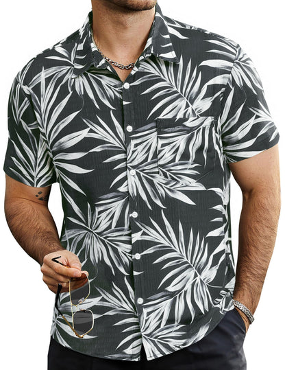 HOTVATPAVE Mens Summer Striped Shirts Button Down Short Sleeve Vintage Beach Hawaiian Shirts with Pocket