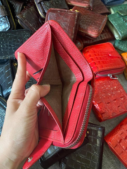 HOTGenuine Alligator Leather Minimalist Wallets Credit Card Holder for women's (Red)
