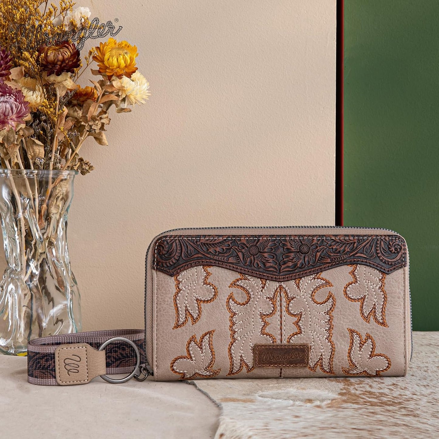 HOTWrangler Wristlet Wallets Western Wallet for Women Floral Tooled Womens Wallet Boot Stitch Purses | Tooled