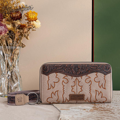 HOTWrangler Wristlet Wallets Western Wallet for Women Floral Tooled Womens Wallet Boot Stitch Purses | Tooled