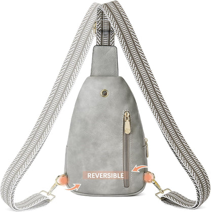 HOTBOSTANTEN Sling Bag for Women Leather Crossbody Bags Fanny Pack Chest Bag for Travel