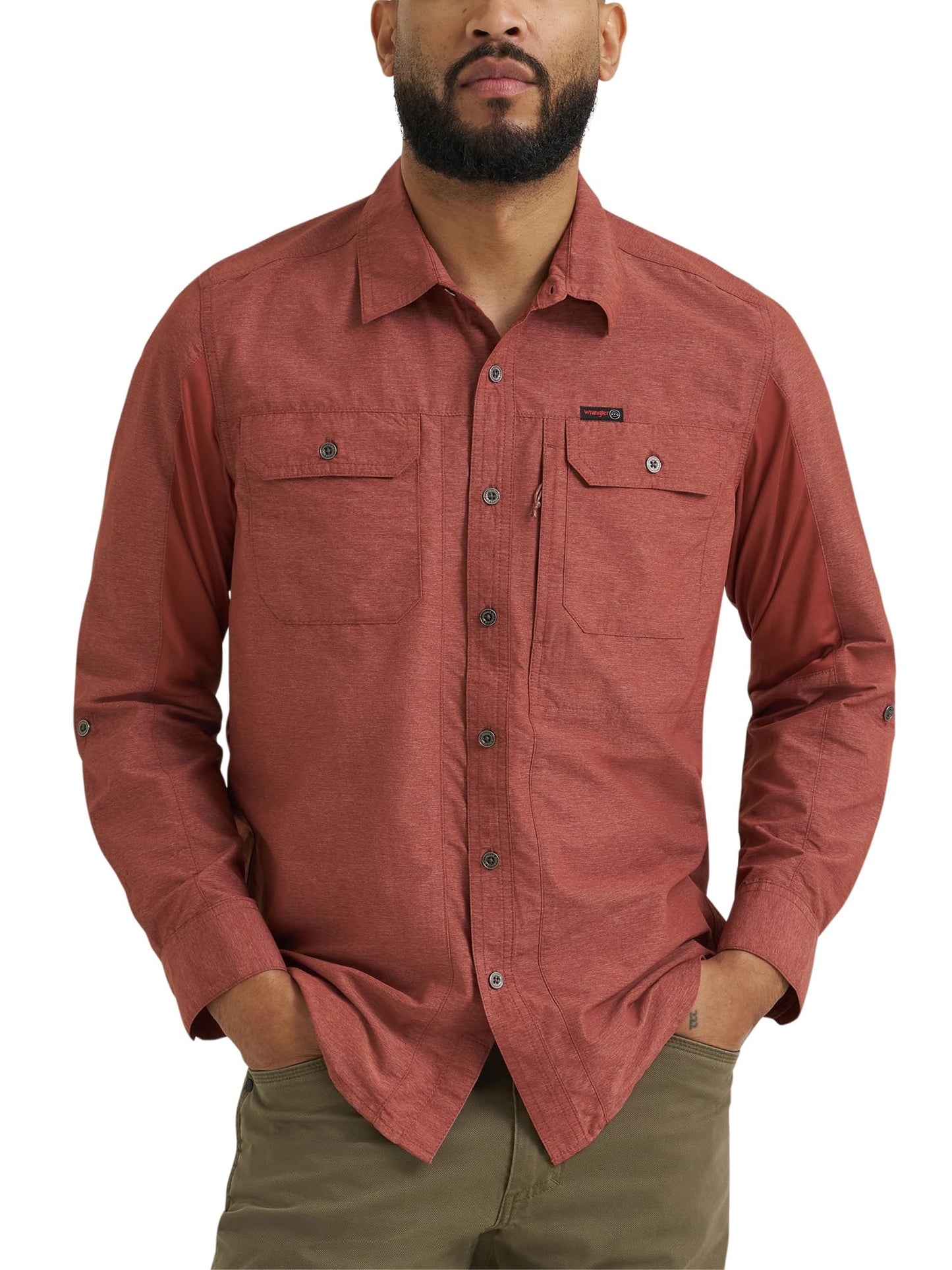HOTATG by Wrangler Men's Long Sleeve Mixed Material Shirt