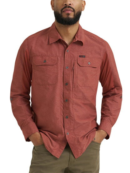 HOTATG by Wrangler Men's Long Sleeve Mixed Material Shirt