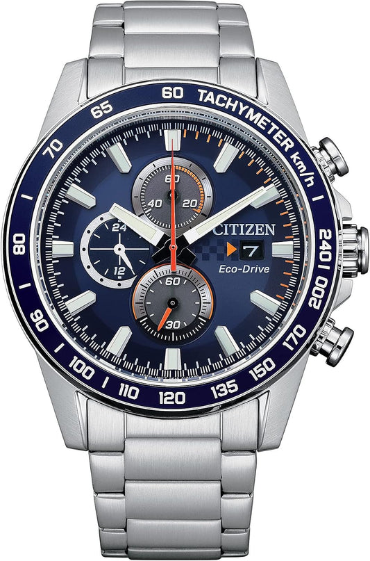 HOTCitizen Men's Sport Casual Brycen Eco-Drive Chronograph Stainless Steel Watch, 12/24 Hour Time, Date, Tachymeter, 100 Meters Water Resistant, Spherical Mineral Crystal, Weekender