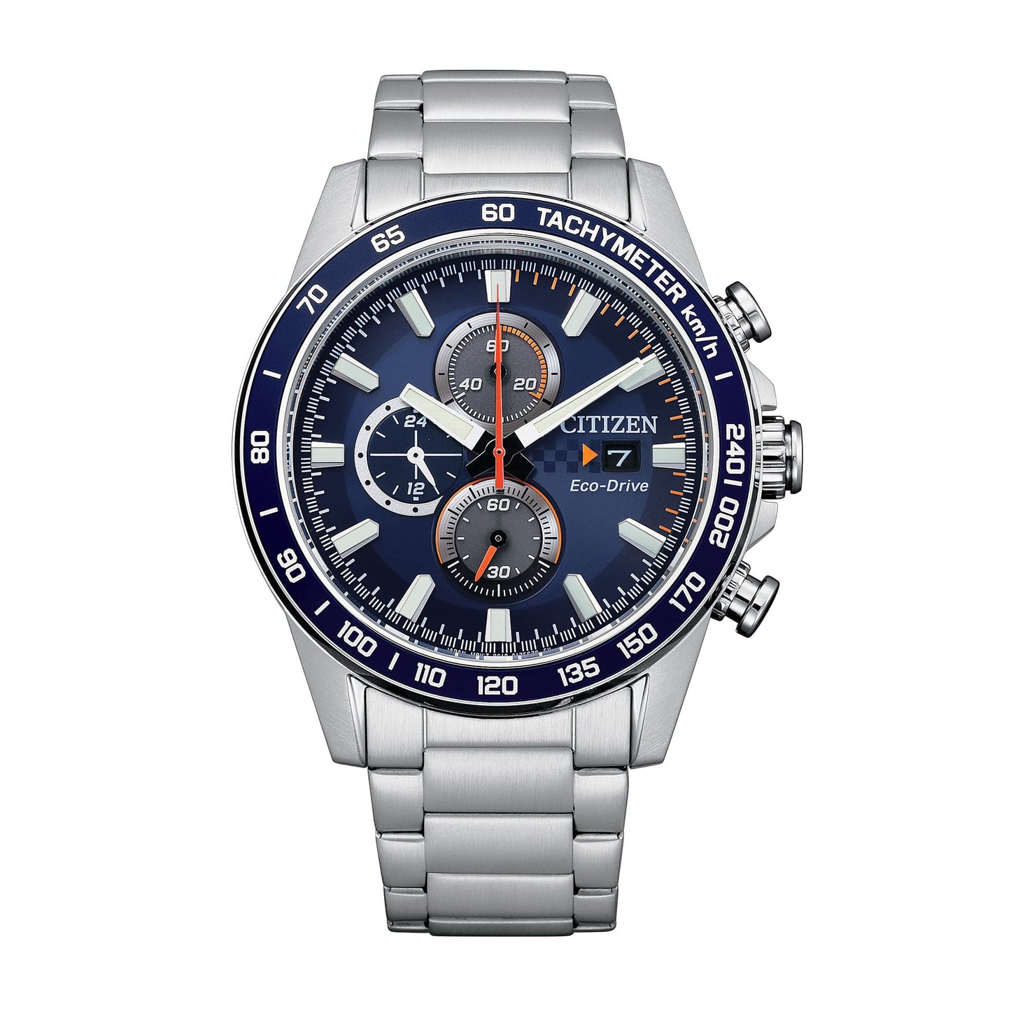 HOTCitizen Men's Sport Casual Brycen Eco-Drive Chronograph Stainless Steel Watch, 12/24 Hour Time, Date, Tachymeter, 100 Meters Water Resistant, Spherical Mineral Crystal, Weekender