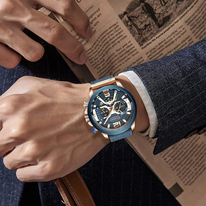 HOTFANMIS Mens Luxury Watches Business Chronograph Dress Waterproof Leather Strap Analog Quartz Wrist Watch