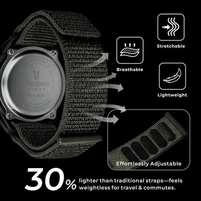 HOTPINDOWS Men's Digital Watch, 50M Waterproof Military Tactical Sport | 10M drop-resistant case, 3X bright LED backlight, and an infinitely adjustable breathable nylon band for a custom fit