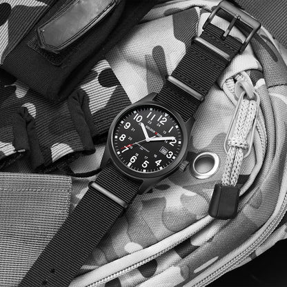HOTGOLDEN HOUR Men's Nylon Slip-Thru Strap Watch with Military Time Easy Read Dial Glowing Hands