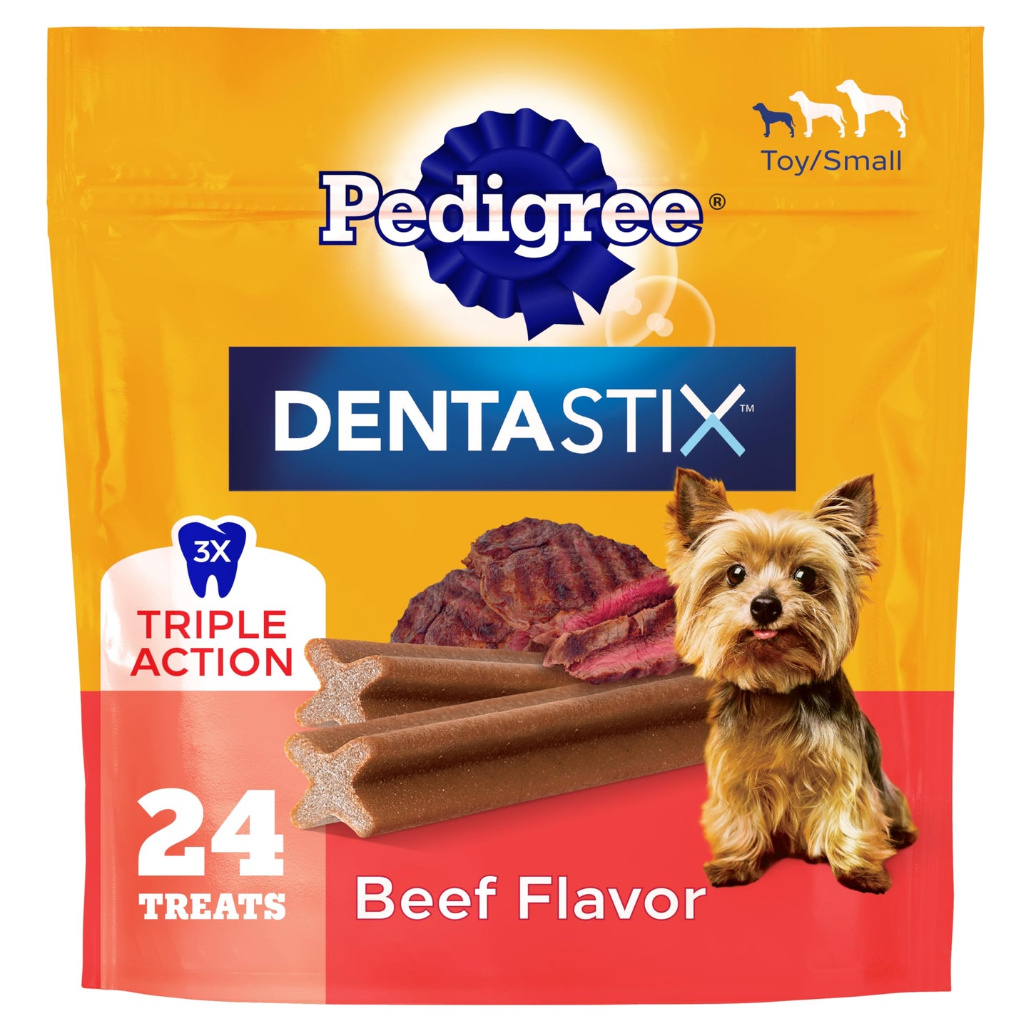 HOTPedigree Dentastix Small & Toy Breed Dog Dental Treats, Fresh, 102 Count | Triple action dental care, reduces tartar, cleans teeth, freshens breath, for dogs 7-22 lbs, no added sugar/fillers