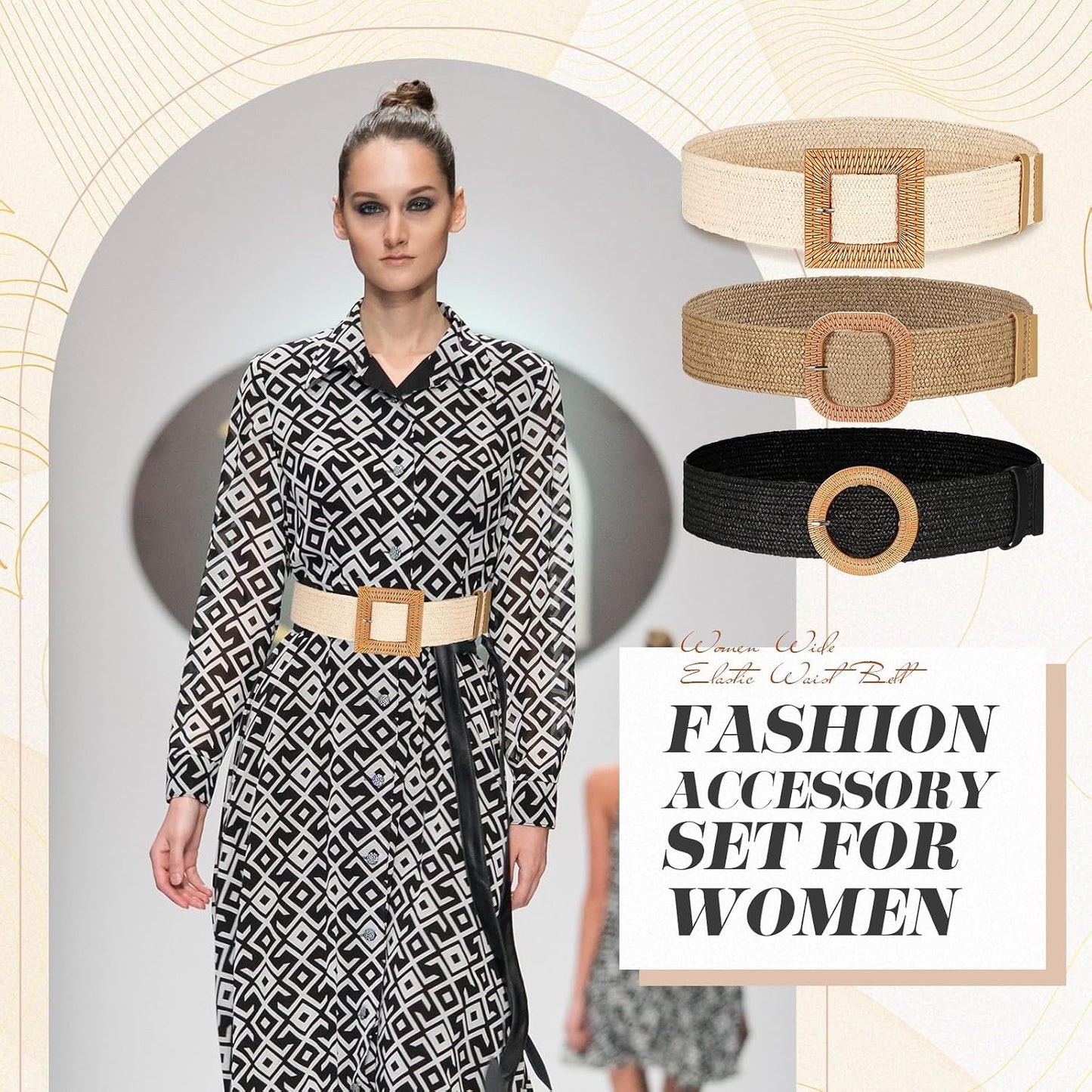 HOTSyhood 3 Pieces Straw Woven Elastic Waist Belt for Women Bohemian Dress Braided Belt
