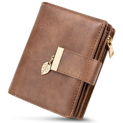 HOTHUANLANG Small Wallets for Women Rfid Blocking Leather Bifold Credit Card Holder Ladies Wallet Zipper Pocket with ID Window