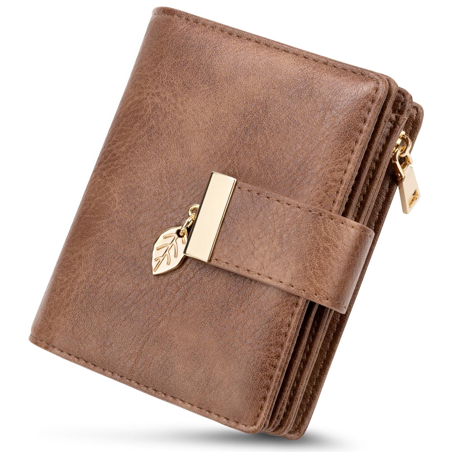 HOTGenuine Leather Wallet for Women RFID Blocking Bifold with Zipper Pocket & ID Window (Dark Brown)