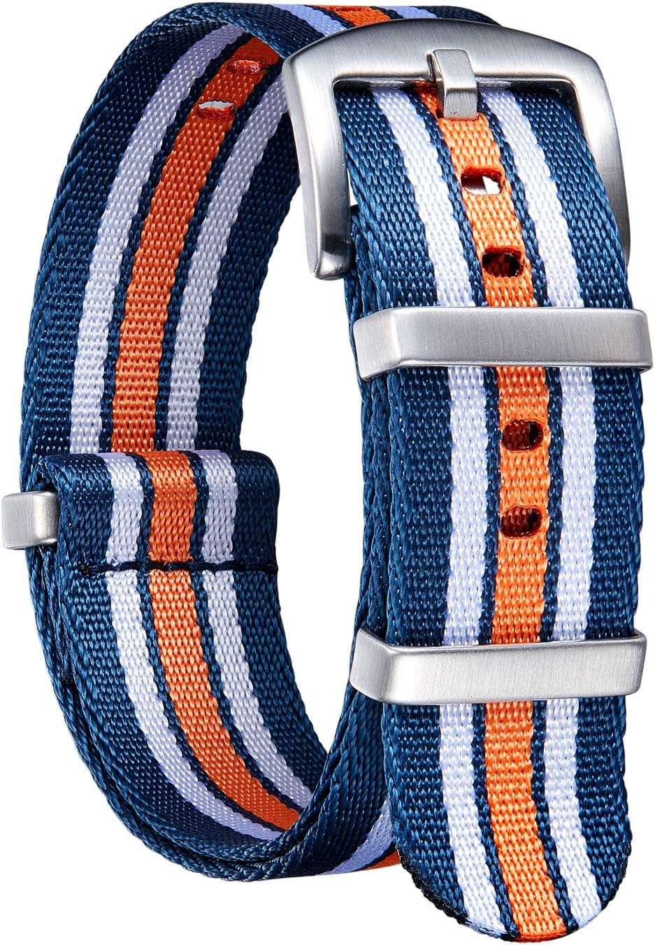 HOTBINLUN Nylon Watch Band 18mm,20mm,22mm,24mm Rugged Military Replacement Watch Straps Silver&Black Stainless Buckle Heavy-Duty Wristband For Traditional Men Women Watches
