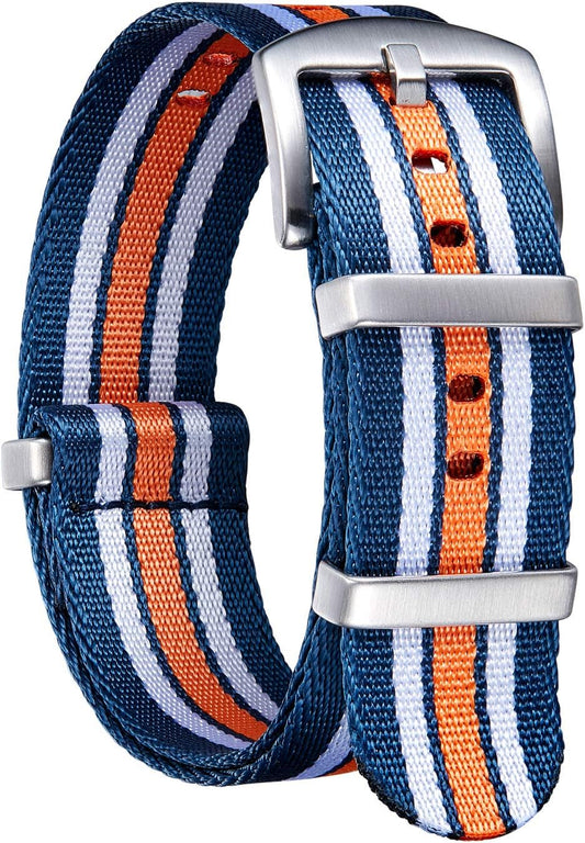 HOTBINLUN Nylon Watch Band 18mm,20mm,22mm,24mm Rugged Military Replacement Watch Straps Silver&Black Stainless Buckle Heavy-Duty Wristband For Traditional Men Women Watches