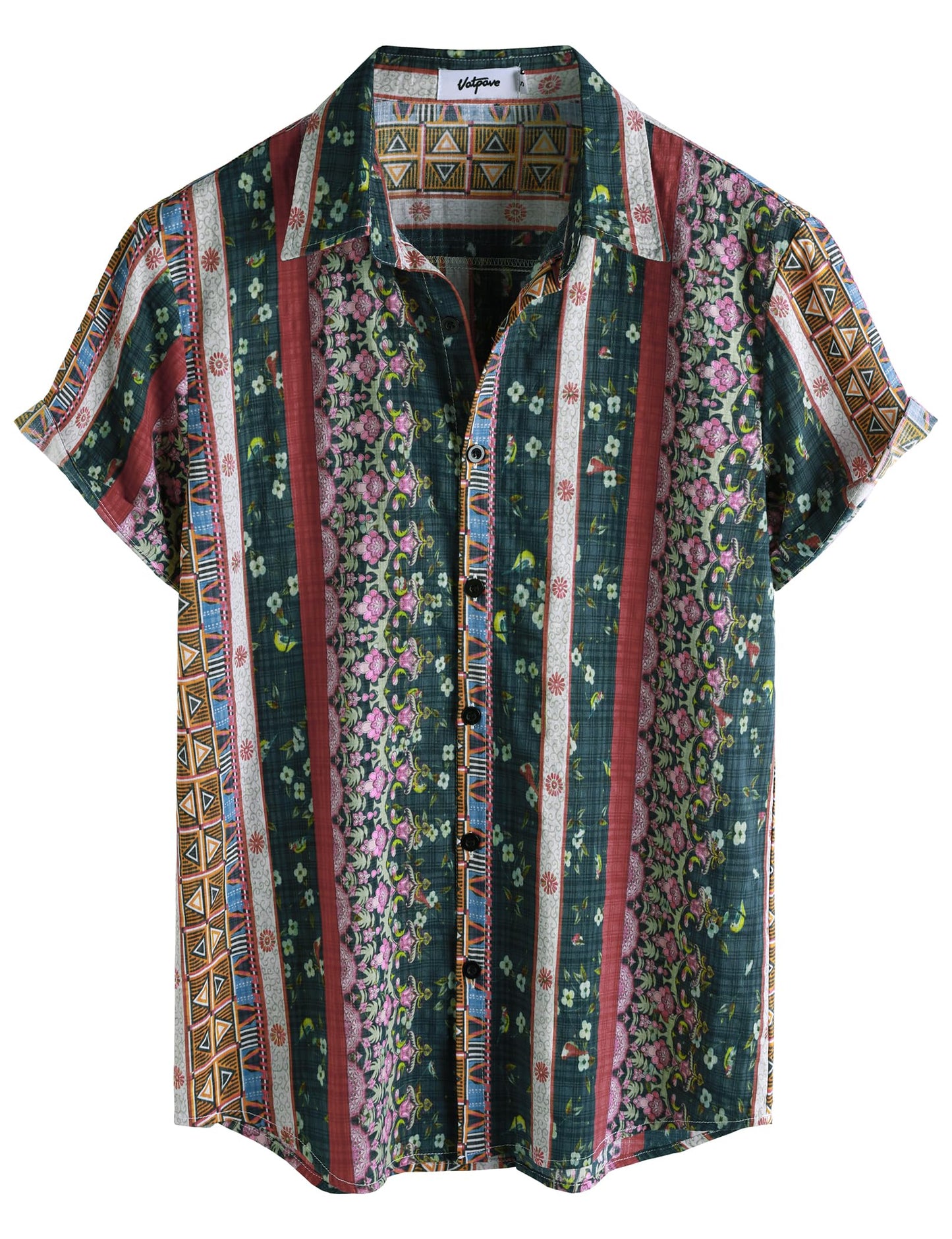 HOTVATPAVE Mens Casual Short Sleeve Button Down Shirts Regular Fit Hawaiian Summer Shirt